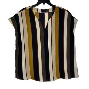 Women's XXL V-Neck Blouse Multi-color Striped Short Sleeve Career Layering Top